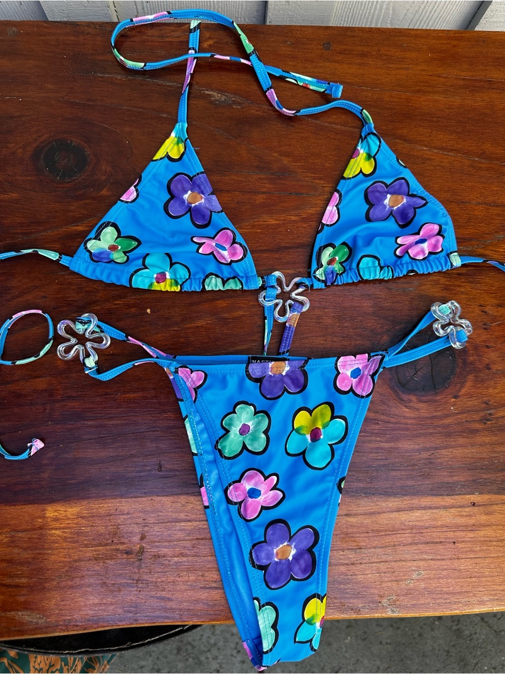 Nasty Gal Blue Floral Two-Piece Bikini